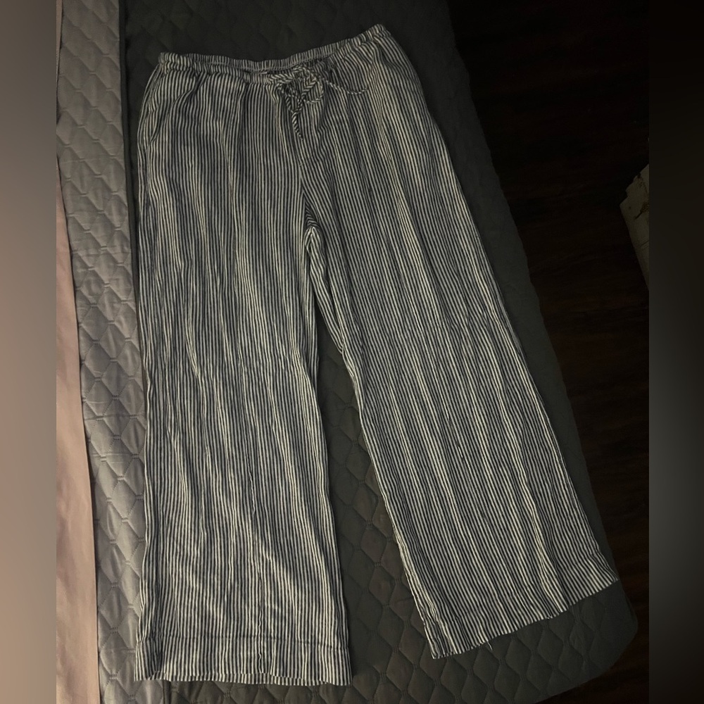 New day black and white striped linen pants